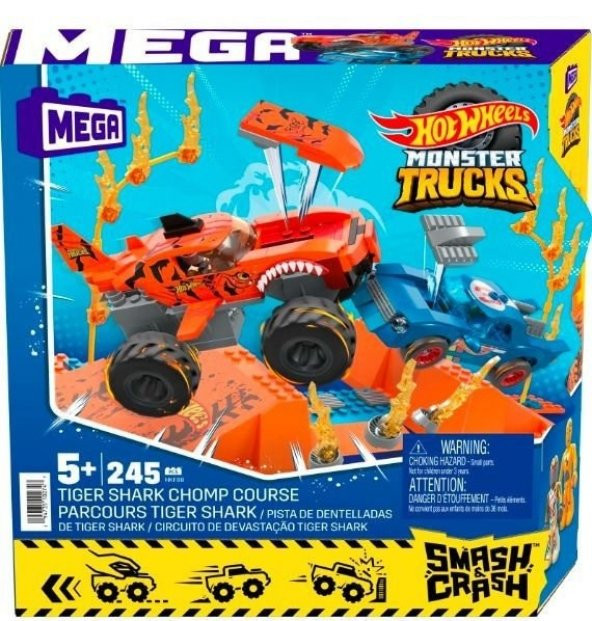HKF88 MEGA™ Hot Wheels® Smash n Crash Tiger Shark Çarpışma Seti 245 parça +5 yaş