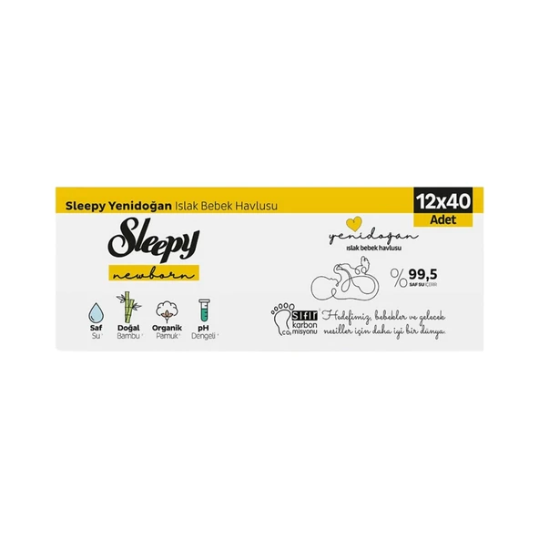 Sleepy Yenidoğan 40 Yaprak 12li Paket Islak Mendil - 1
