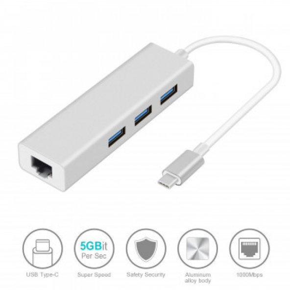 CODEGEN CDG-CNV85 USB 3.0+RJ45 USB 3.1 TYPE-C HUB - 3