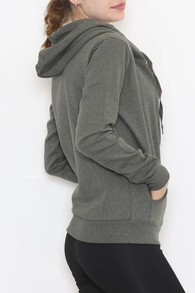 İç Tüylü Kapşonlu Fermuarlı Sweat Haki - 11866.108. - 6