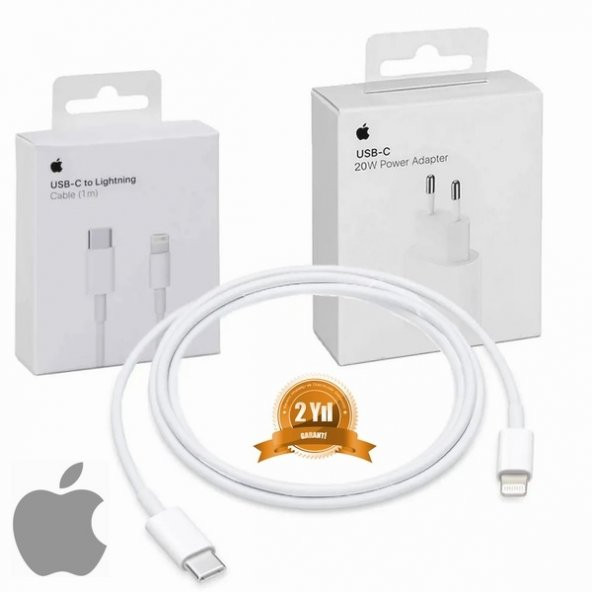 Orjinal Apple iPhone 13 Pro Max 20W Hızlı Şarj Aleti Seti USB-C MHJE3TU-A + MQGJ2ZM/A (Kablo Dagil)