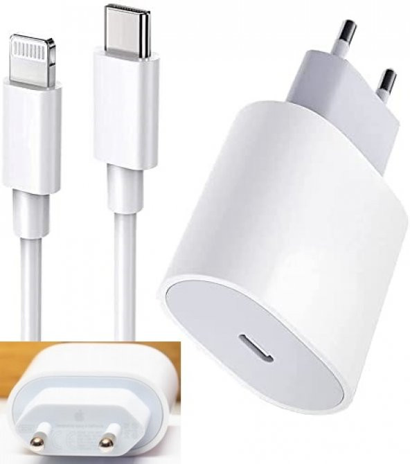 Orjinal Apple iPhone 11 Pro 20W Hızlı Şarj Aleti Seti USB-C MHJE3TU-A + MQGJ2ZM/A (Kablo Dagil)