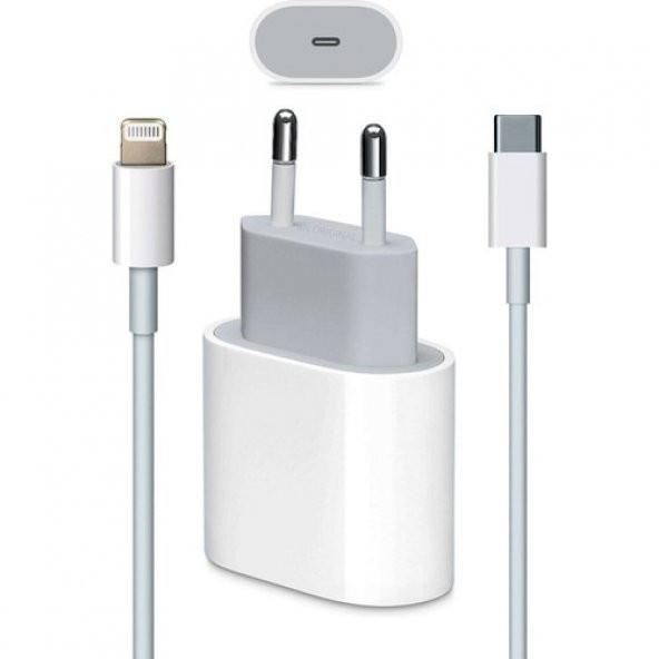 Orjinal Apple iPhone 11 20W Hızlı Şarj Aleti Seti USB-C MHJE3TU-A + MQGJ2ZM/A (Kablo Dagil)