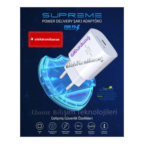 Advanced Security Features Supreme Power Delivery Charge Adapter 25W_(Kutuda kablosu yoktur)