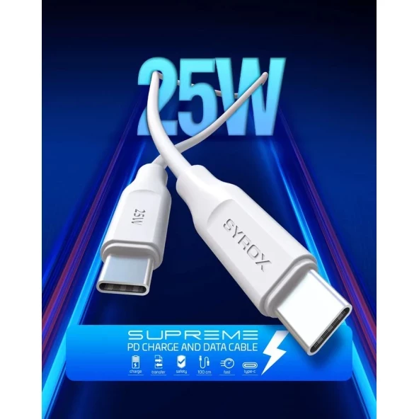 PD25TK Type-C To Type-C Pd 25W Hızlı Dataşarj Kablosu 1mt Beyaz -25W PD CHARGE and DATA CABLE OUICK - 2