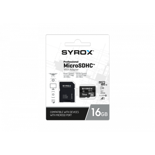 Syrox 16 GB Micro Sd Card Hafıza Kartı & Adaptörü Class 10 MC16 - 2