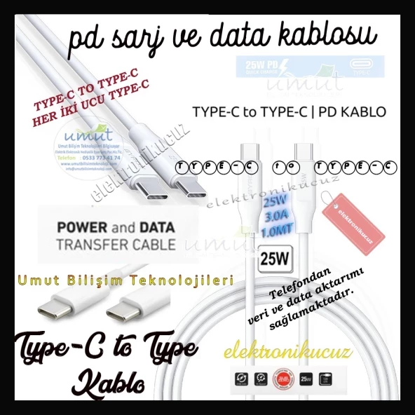PD25TK Type-C To Type-C Pd 25W Hızlı Dataşarj Kablosu 1mt Beyaz -25W PD CHARGE and DATA CABLE OUICK - 3
