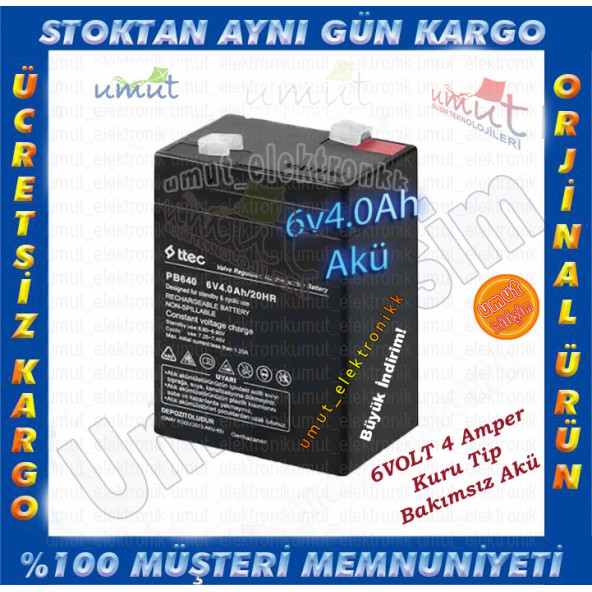 AUEH_Ttec 6v 4ah Bakımsız Kuru Akü 6 volt akü 4 amper akü 6 volt 4 amper akü AYNI GÜNE YADA ERTESİ GÜNE KARGO