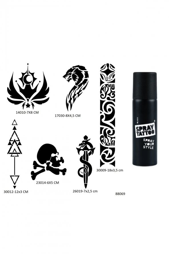 Kol Şerit 6 Adet  Şablon ve Siyah Sprey Geçici Dövme Seti ürün görseli 1