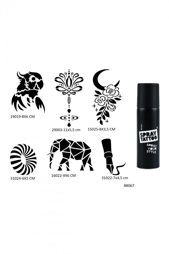 Sırt ve Kol 6 Adet Şablon ve Siyah Sprey Geçici Dövme Seti ürün görseli 1