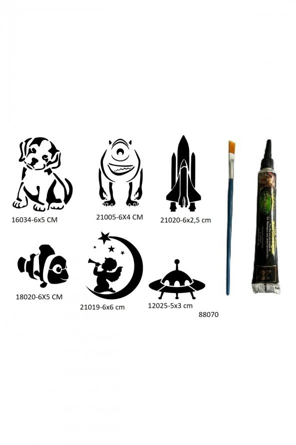 Çocuksu Desenler 6 Adet Şablon ve Hint Kınası Geçici Dövme Seti ürün görseli 1