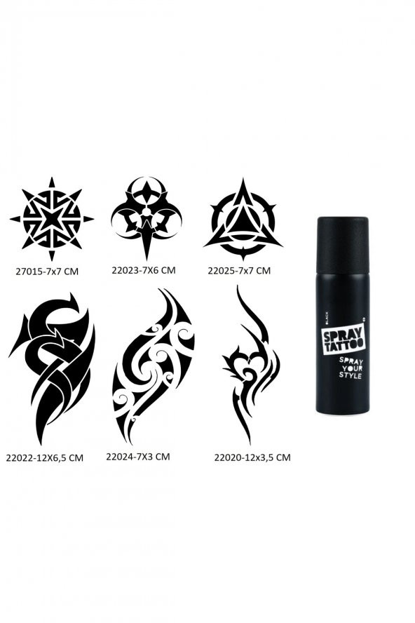 Tribal Kol Bacak 6 Adet Şablon ve Siyah Sprey Geçici Dövme Seti ürün görseli 1