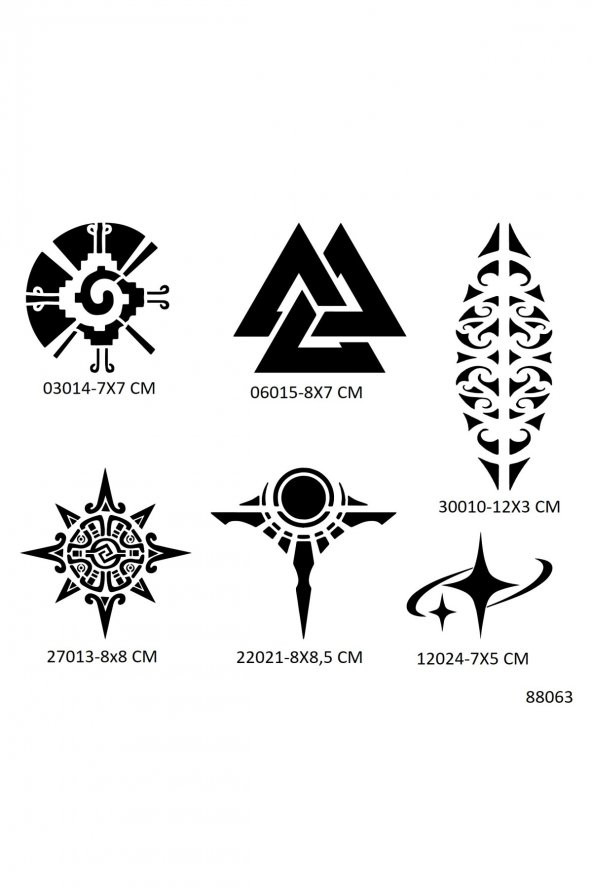 Aztek ve Maori 6 Adet Geçici Dövme Şablonu Sadece Desen ürün görseli 1