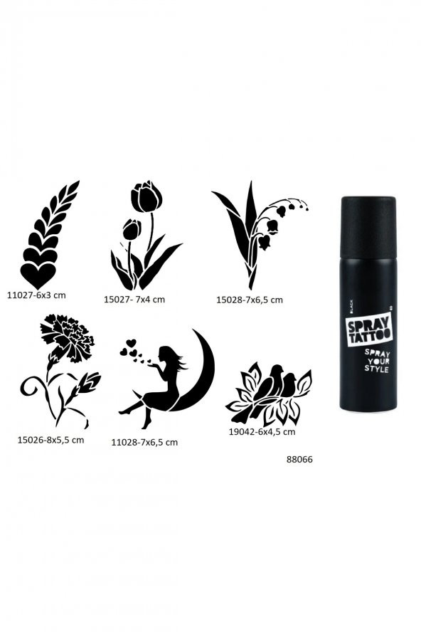 Çiçek Melek 6 Adet Şablon ve Siyah Sprey Geçici Dövme Seti ürün görseli 1