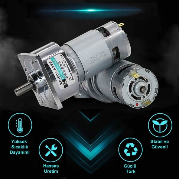 XD-60GA775 DC Motor 12V 5Rpm  35W 87Kg.cm Yüksek Tork Kuvvet Metal Dişli Redüktörlü Robot Cnc Makine Otomasyon - 2