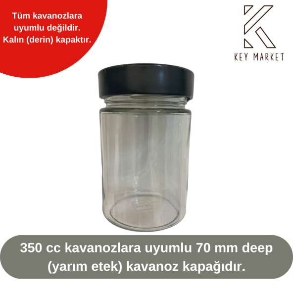 Twıst Of 20 Adet 70 mm Yarım Etek Siyah Cam Kavanoz Kapağı (20li) - 3