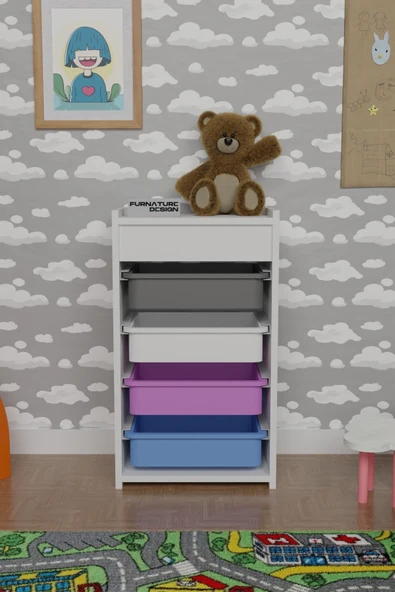 4 Sepetli Oyuncak Dolabı Çok Amaçlı Mutfak Dolabı Sebzelik Beyaz - Karışık - 2