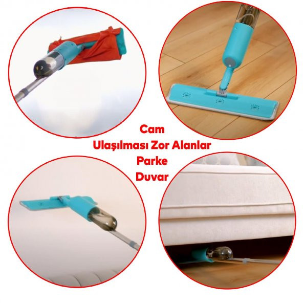 Ev Ofis İşyeri Cam Duvar Parke Yer Zemin Silme Temizleme Püskürtmeli Su Hazneli Mop - 3