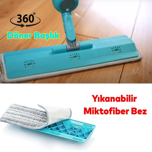 Ev Ofis İşyeri Cam Duvar Parke Yer Zemin Silme Temizleme Püskürtmeli Su Hazneli Mop - 5