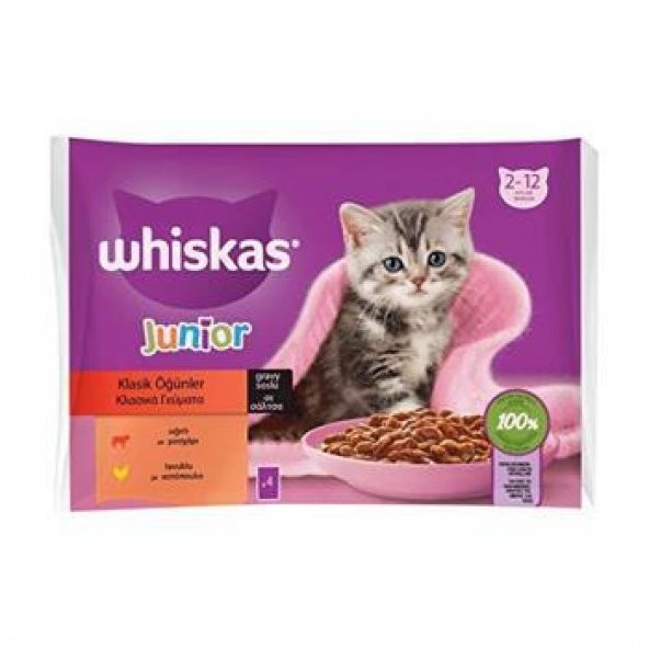 Whiskas Klasik Öğünler Yavru Yaş Kedi Maması 340 g (4 X 85 Gr)