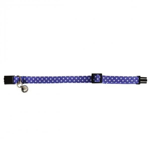 PetTagArt Güvenlik Kilitli Ayarlanabilir Lacivert Beyaz Puantiyeli  Yumuşak Doku Kedi Boyun Tasması 22-30 cm - 2
