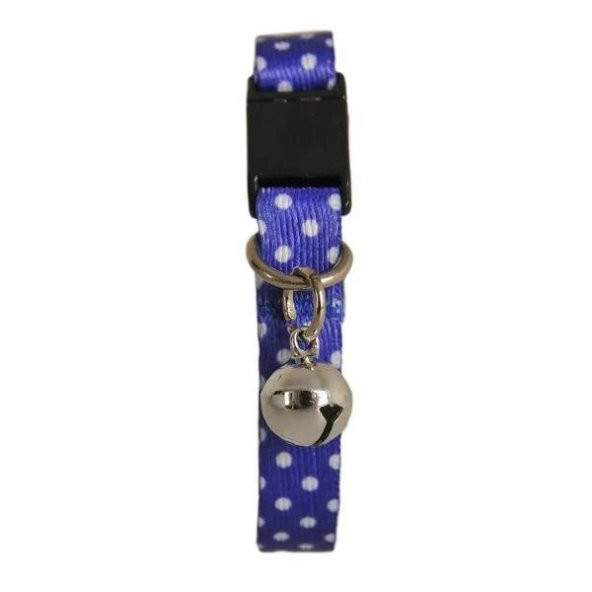 PetTagArt Güvenlik Kilitli Ayarlanabilir Lacivert Beyaz Puantiyeli  Yumuşak Doku Kedi Boyun Tasması 22-30 cm - 3