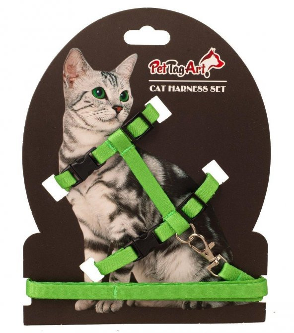 PetTagArt Ayarlanabilir Kedi Göğüs Tasma Seti Yeşil 10 mm 110 cm