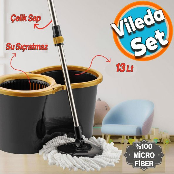 Mikrofiber Süper 360 Otomatik Temizlik Seti Yer Vileda Kova Mop Set Banyo Paspas 13 Lt