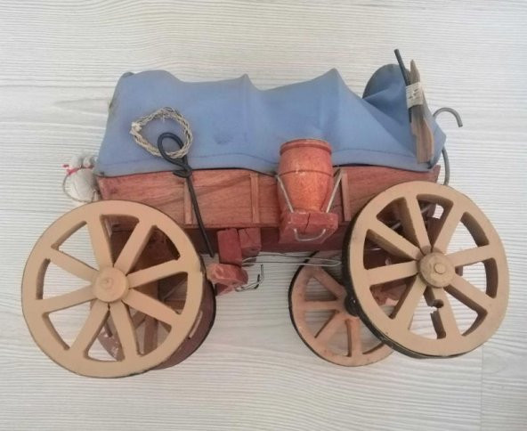 ANTİKA AHŞAP AT ARABASI EL YAPIMI OYUNCAK ARABA - 3