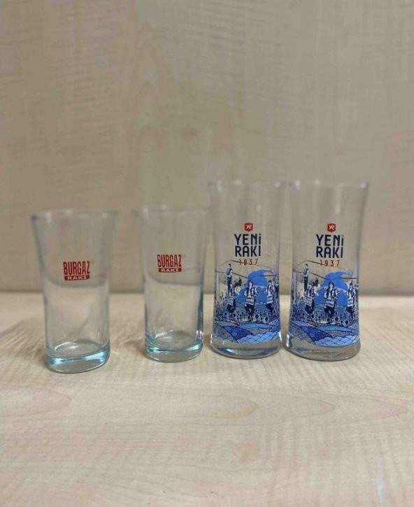 2 ADET KÜÇÜK BOY BURGAZ RAKI + 2 ADET TRAKYA SERİSİ YENİ RAKI BARDAĞI