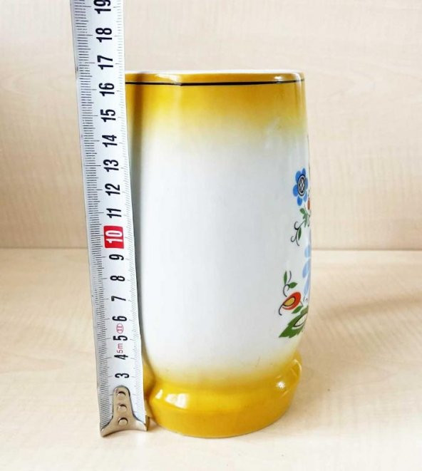 0.5LT AVRUBA EL BOYAMA POLONYA DAMGALI BİRA BARDAĞI KULPLU BARDAK TANKART - 2