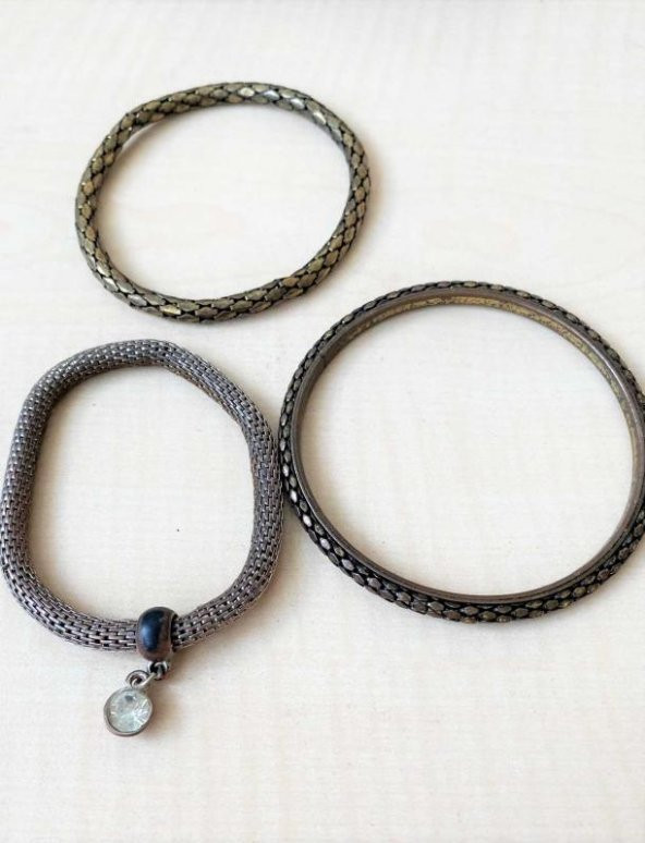 VİNTAGE 3 ADET METAL BİLEKLİK TAKI - 2