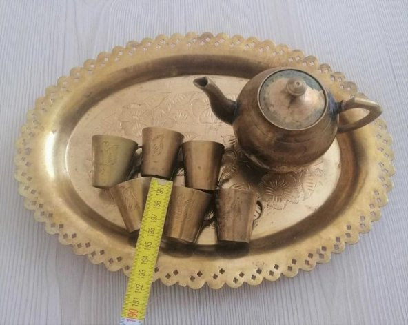 KALEM İŞÇİLİĞİ PİRİNÇ TEPSİ 6 BARDAK 1 ÇAYDANLIK - 3