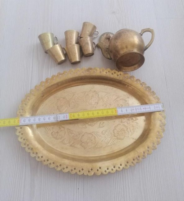 KALEM İŞÇİLİĞİ PİRİNÇ TEPSİ 6 BARDAK 1 ÇAYDANLIK - 4