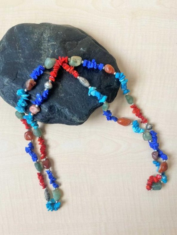 VİNTAGE AVRUPA EL YAPIMI DOĞAL TAŞ KOLYE KONDÜSYONU İYİDİR - 4