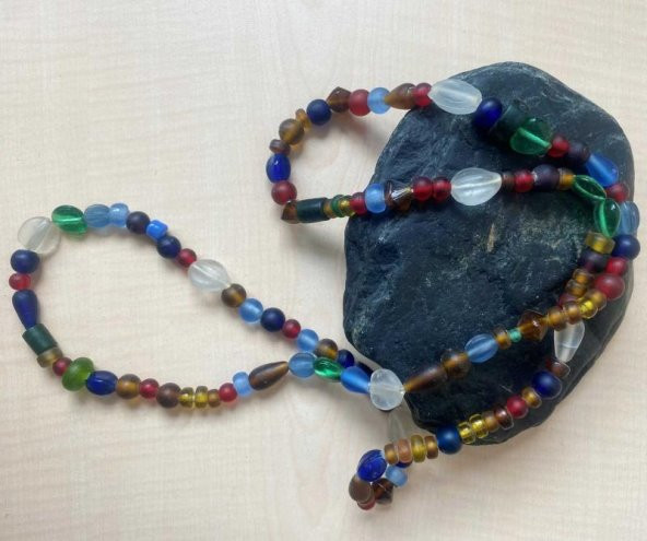 VİNTAGE AVRUPA EL YAPIMI DOĞAL CAM VE BONCUK KOLYE KONDÜSYONU İYİDİR NO 64 - 3