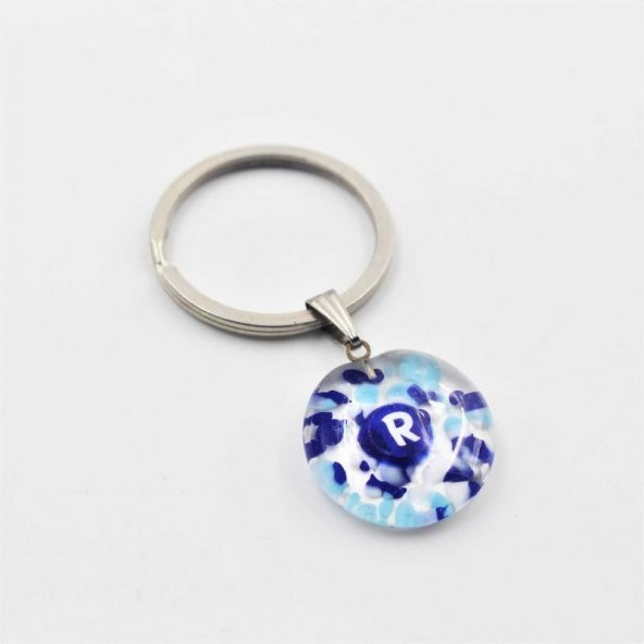 R Harfi Nazar Boncuğu CAM Anahtarlık  Kişiye Özel BAŞ HARF Anahtarlık  Hediye Paketinde ürün görseli