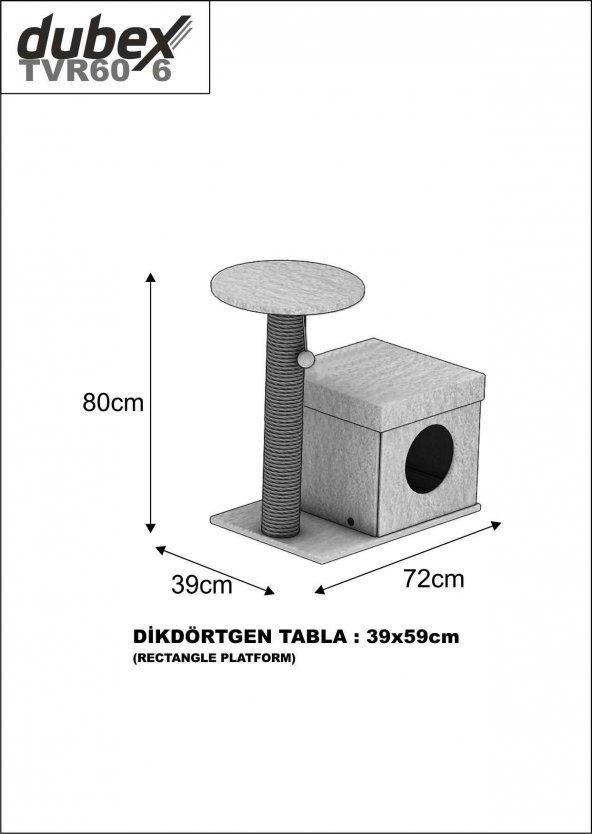 Dubex 39x72x80 cm Kedi Oyun Evi ve Tırmalama Platformu Tarçın - Resim 3