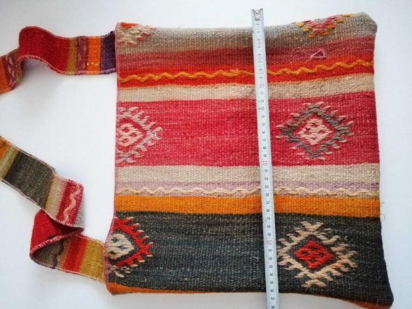Antika Çanta Orjinal El Dokuma Kilim Omuz Çantası Yöresel Eski Saten Kumaş Kaplı Askılı Çanta no 6 - 3