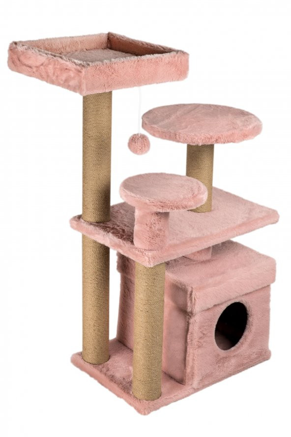 Dubex 65x73x111 cm Kedi Oyun Evi ve Tırmalama Platformu Pembe