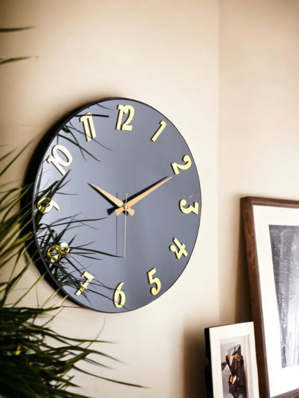 Galaxy Premium Serisi Aynalı 50 CM Sessiz Akar Duvar Saati Füme - Resim 2