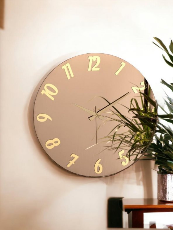 Galaxy Premium Serisi Aynalı 50 CM Sessiz Akar Duvar Saati Bronz - Resim 2