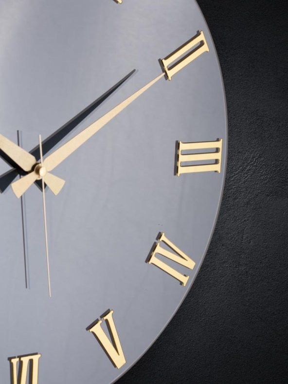 Galaxy Premium Serisi Aynalı 50 CM Sessiz Akar Roma Rakamlı Duvar Saati Füme - Resim 3