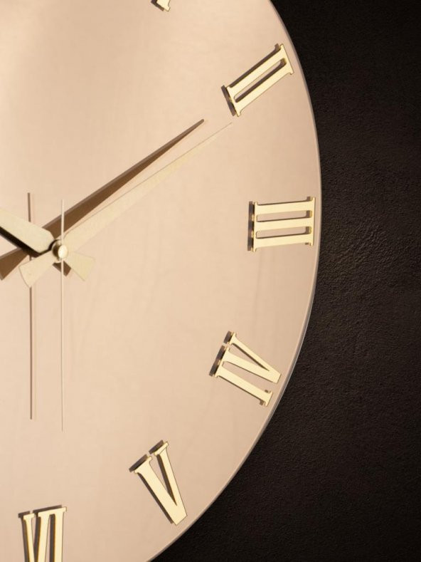 Galaxy Premium Serisi Aynalı 50 CM Sessiz Akar Roma Rakamlı Duvar Saati Bronz - Resim 3