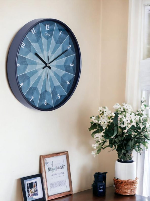 Galaxy D-218-F-1 Modern Kadran 30 CM Sessiz Akar Duvar Saati Mavi - Resim 2