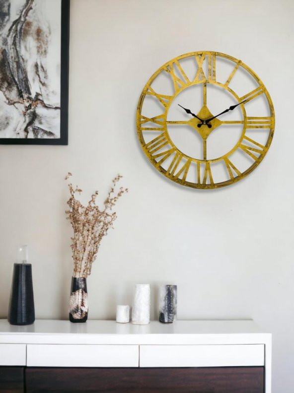 Galaxy DM30-AK Serisi Roma Rakamlı Metal Duvar Saati Gold 30 CM - 3