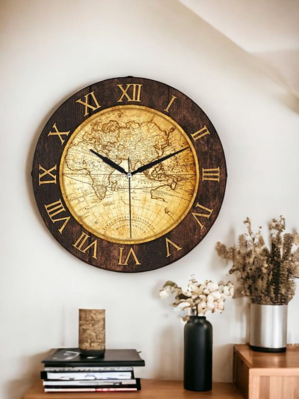 Galaxy Exclucive Bombeli Cam Serisi Dünya Haritalı Sessiz Akar Duvar Saati 30 cm - Resim 2