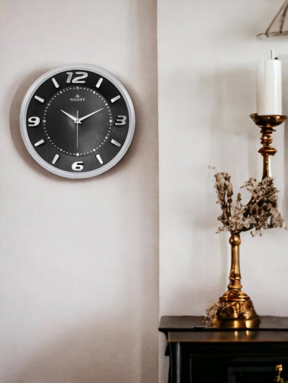 Galaxy Exclucive Kabartama Rakamlı Klasik Kadranlı 30 cm Duvar Saati Gri - Resim 3