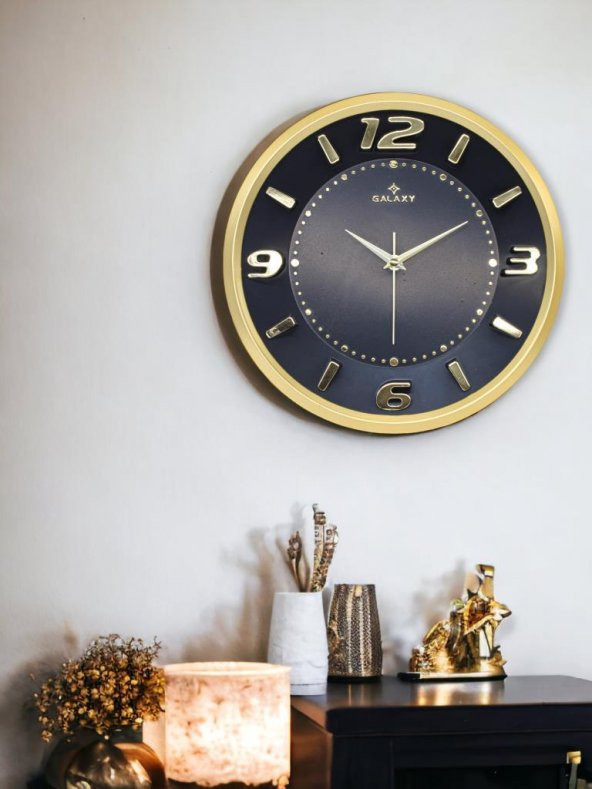 Galaxy Exclucive Kabartama Rakamlı Klasik Kadranlı 30 cm Duvar Saati Gold - 2