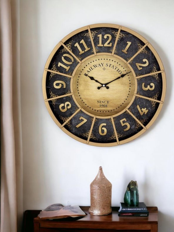 Galaxy Old Town Serisi Bölme Kadranlı Duvar Saati 50 Cm Gold Renk - Resim 2